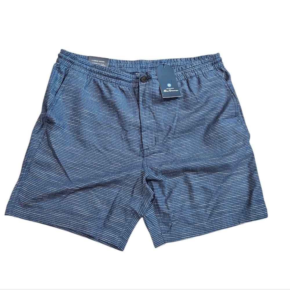 Ben Sherman Navy and White Patterned Cotton Shorts Blue Horizon NEW